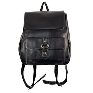 Vintage PERLINA Backpack Black Leather SnapTop Handle Adjustable Strap Handbag